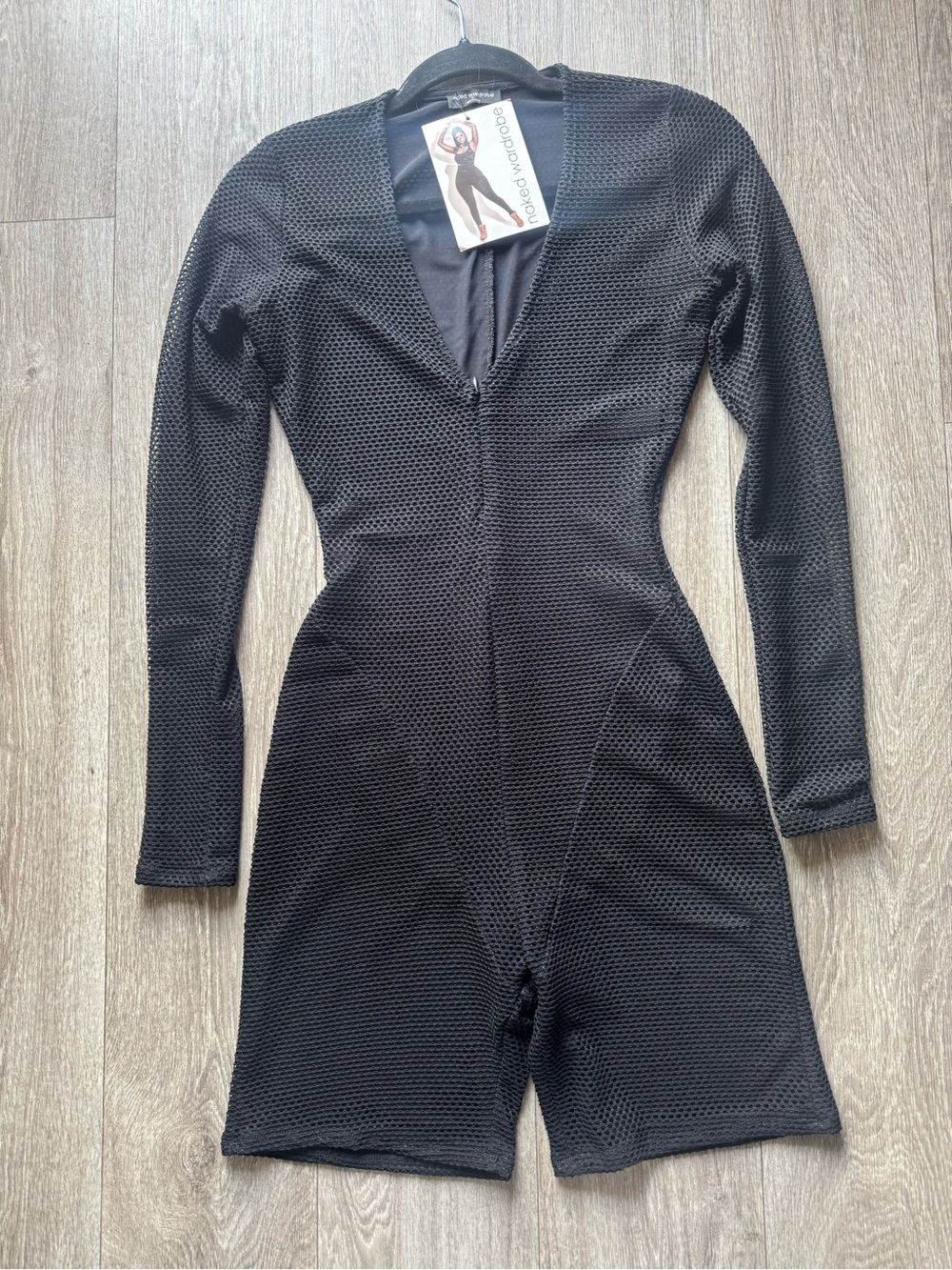 The Naked Wardrobe Black Textured Long Sleeve Romper